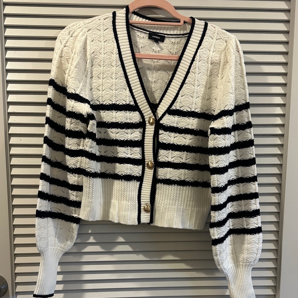 Express Black and White Striped Cardigan